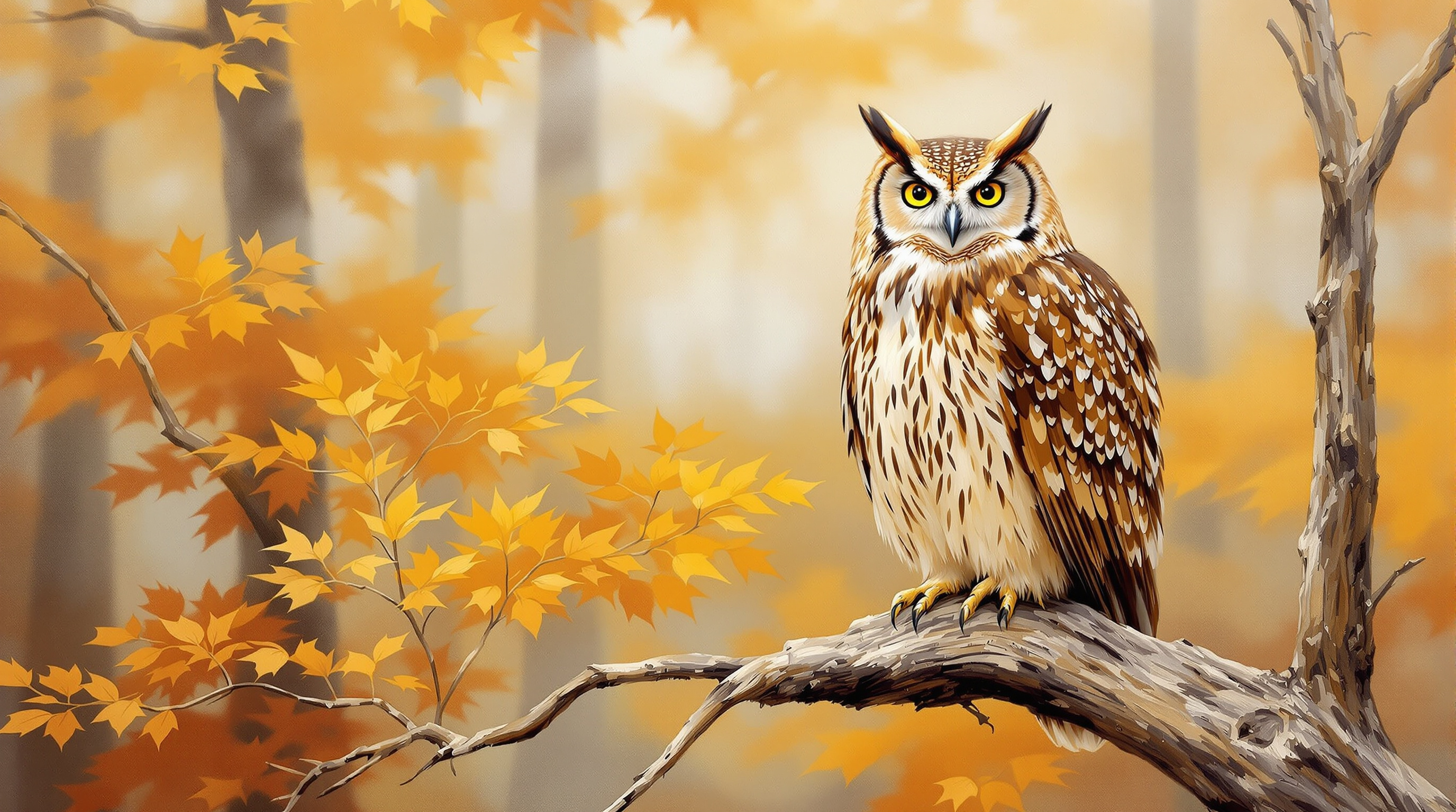 Wildlife paintings - owl in mountain forest