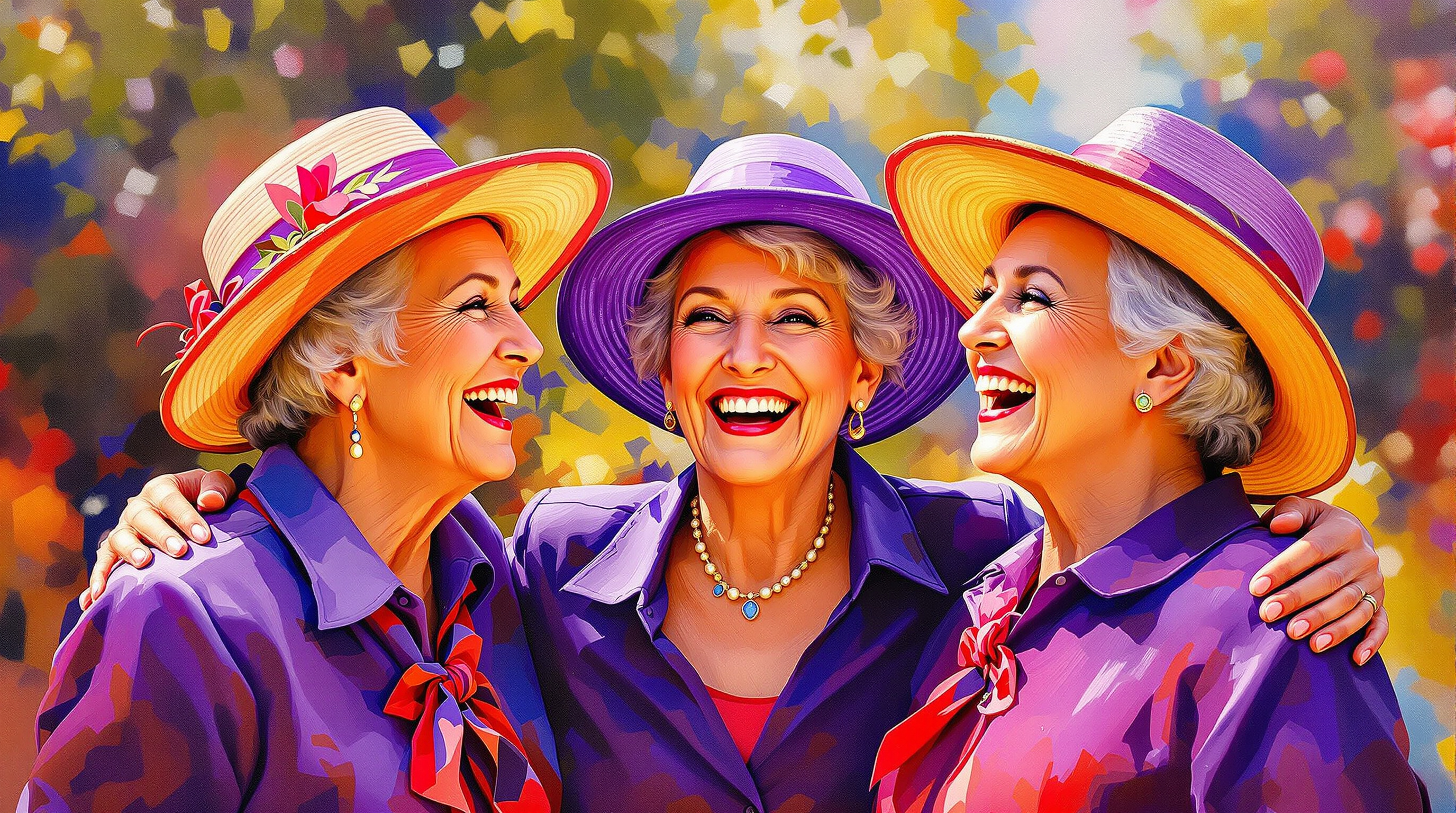 Women with attitude painting showing friends celebrating